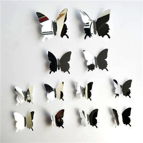 Зеркальный декор "Бабочки", серебро (набор 12 шт)