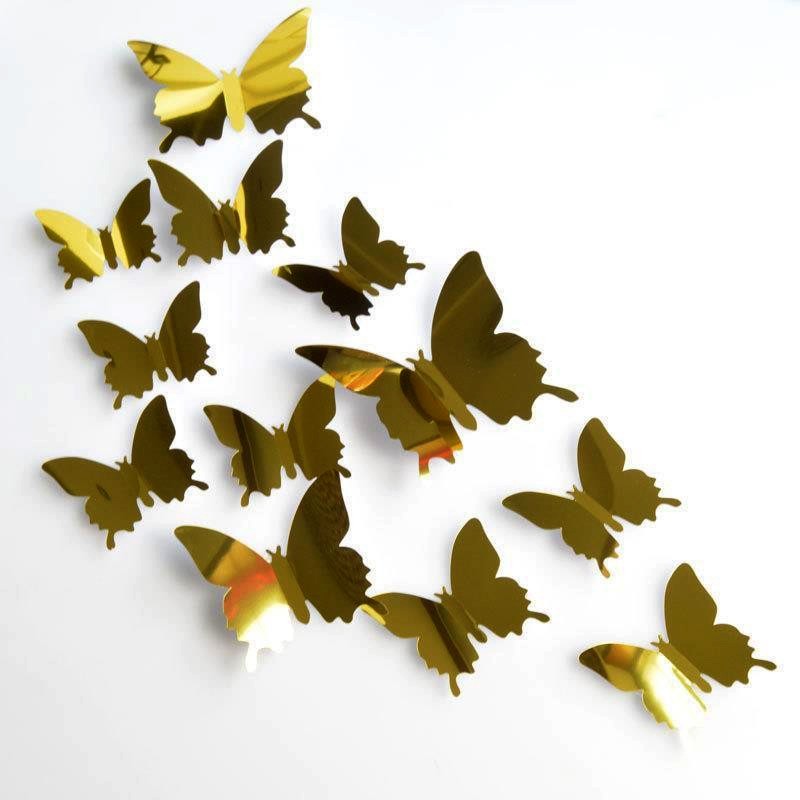 Зеркальный декор "Бабочки", яркое золото (набор 12 шт)
