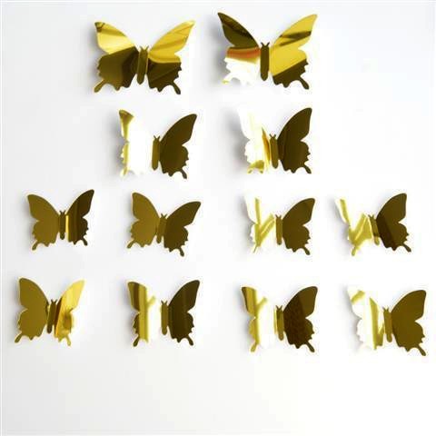 Зеркальный декор "Бабочки", яркое золото (набор 12 шт)