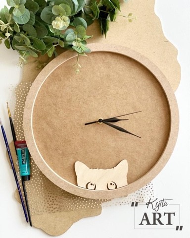 Комплект для часов "Киса" (часы,накладка из фанеры, стрелки, механизм)