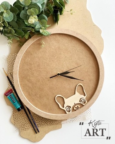 Комплект для часов "Бульдог" (часы,накладка из фанеры, стрелки, механизм) 